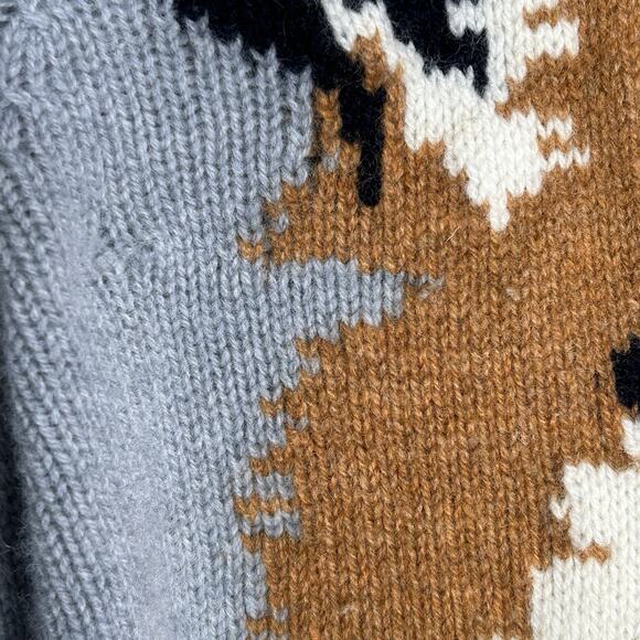 Maison Kitsune Fox Sweater Womens XS Gray Lambswool Designer Luxury Preppy FLAWS - Picture 9 of 13